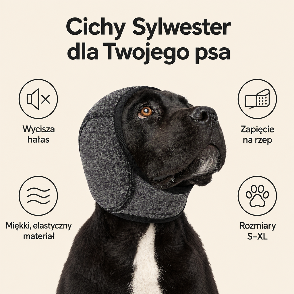 Wycisza hałas, zapięcie na rzep, miękki materiał, rozmiary S–XL