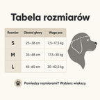 Tabela rozmiarów: S 25–38 cm, M 35–48 cm, L 45–60 cm